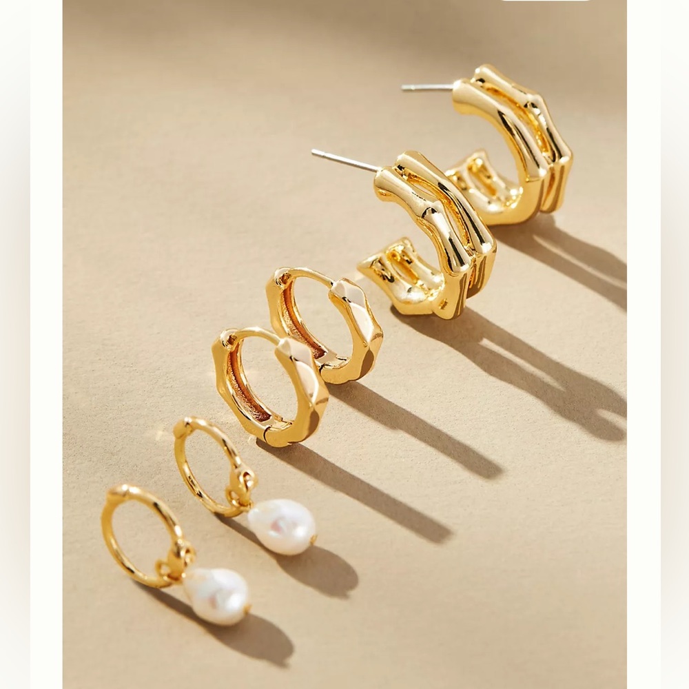 NWT Anthropologie Chunky Mixed Metal Hoop Earrings, Set of 3